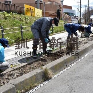 キンレンカいっぱいに　釧路の団体、富士見坂花壇を整備(2021-05-05)