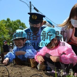 交通安全願いヒマワリ種植え(2021-06-24)