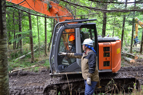 重機操り丸太を生産 白糠で林業実習 北森カレッジ学生(2021-07-09)