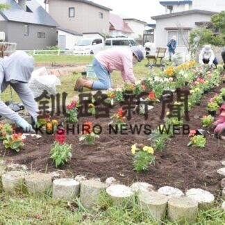 公園花壇に彩り　昭和北１丁目町内会、１２０株苗植え【釧路市】(2023-06-15)