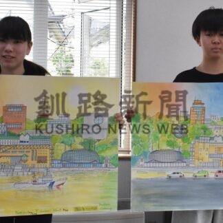 岡林さん、阿部さんパステル画完成　北海盆踊り会場で展示【釧路市】(2025-08-09)