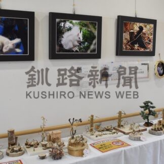 自然動物の写真や工芸品並ぶ　ときわ台ヒルズ、三船、髙橋 さんコラボ展【釧路市】(2026-05-15)